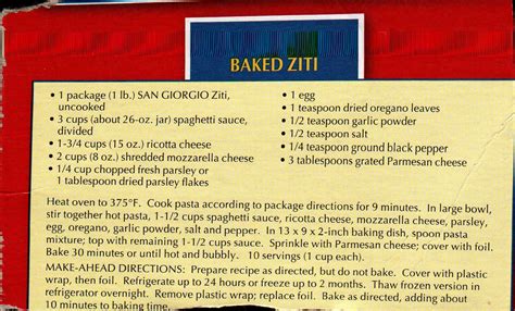 san giorgio baked ziti recipe box recipe